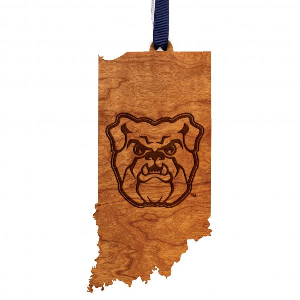 Butler University - Ornament - State Map with Bulldog Head