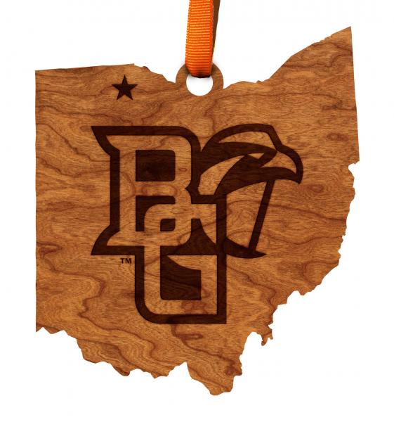 Bowling Green State University - Ornament - Logo Cutout - State Map with BG with Falcon picture