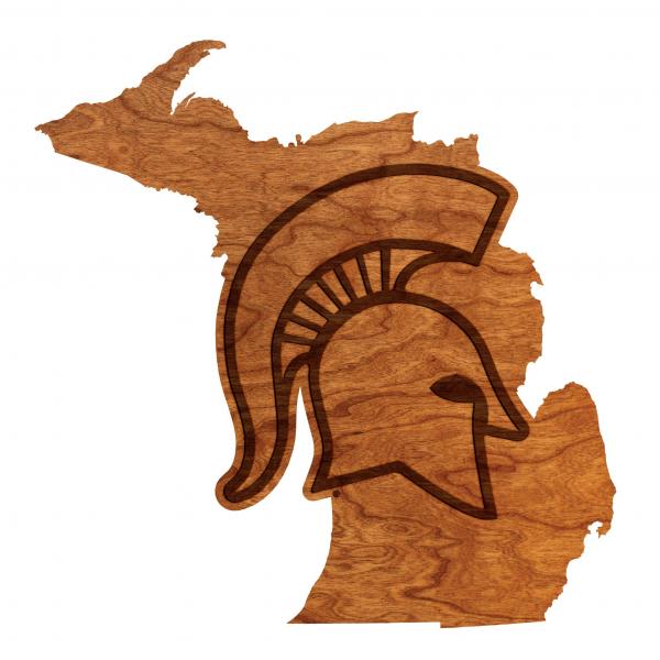 Michigan State - Wall Hanging - State Map - Spartan Helmet