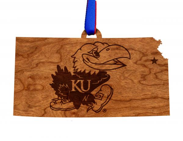 Kansas - Ornament - State Map with Jayhawk