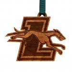 Loyola Maryland - Ornament - Logo - Block L with Greyhound- Forest Green and White Ribbon