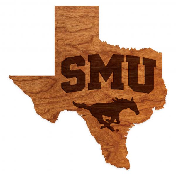 Southern Methodist University - Wall Hanging - State Map - "SMU" over Mustang picture