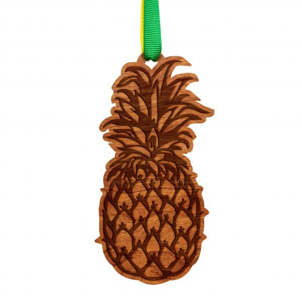 Ornament - Pineapple Cutout - Cherry - Green and Yellow Ribbon