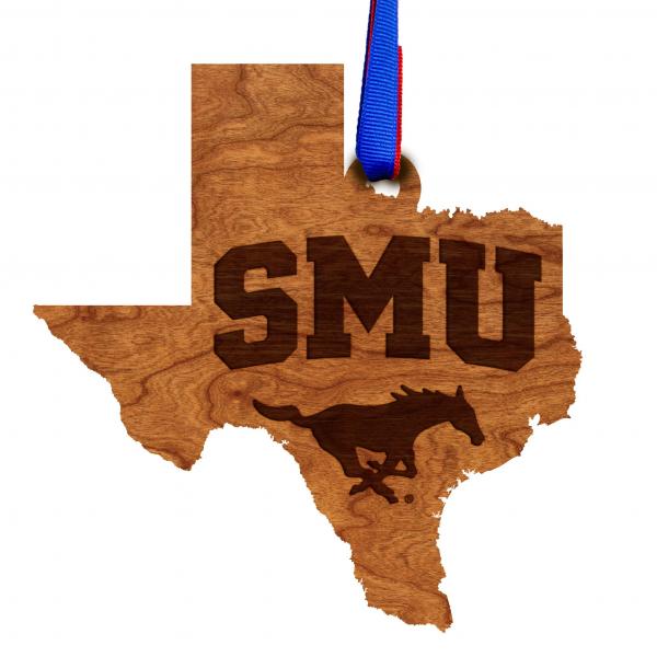 Southern Methodist University - Ornament - State Map with "SMU" over Mustang picture