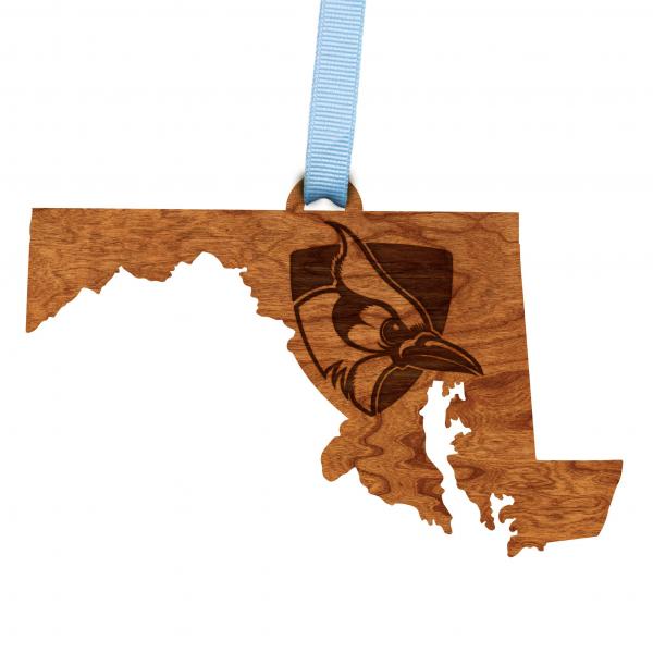 Johns Hopkins - Ornament - State Map with Shield and Blue Jay