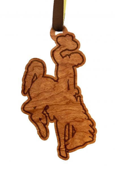 Wyoming - Ornament - Bucking Horse Cutout - Brown and Gold Ribbon picture