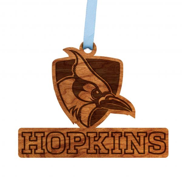 Johns Hopkins - Ornament - Logo - "Hopkins" with Blue Jay - Baby Blue and White Ribbon picture