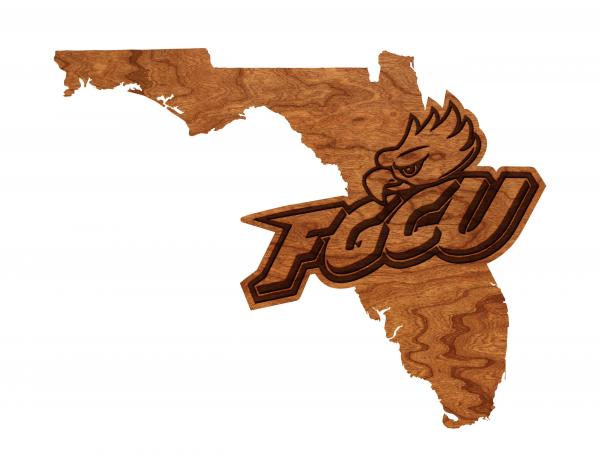 Wall Hanging - Florida Gulf Coast University - State Map with Eagle Head over Letters Logo