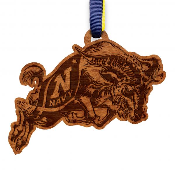 United States Naval Academy - Ornament - Logo - Charging Ram - Navy Blue and Vegas Gold Ribbon