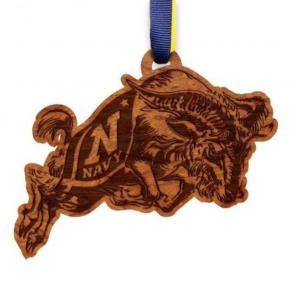 United States Naval Academy - Ornament - Logo - Charging Ram - Navy Blue and Vegas Gold Ribbon picture