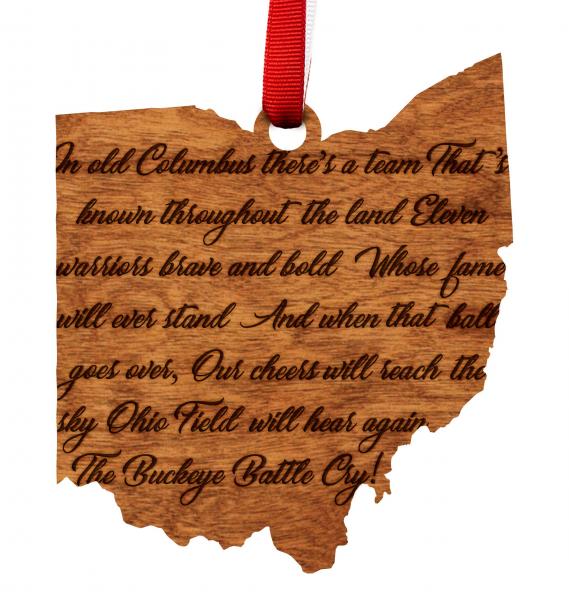 Ohio State University - Ornament - State Map with Buckeye Battle Cry