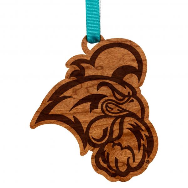 Coastal Carolina - Ornament - Logo Cutout of Rooster -Turquoise and Dark Gold Ribbon