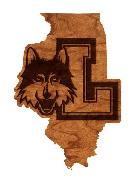 Loyola University Chicago - Wall Hanging - State Map - Block "L" with Mascot picture