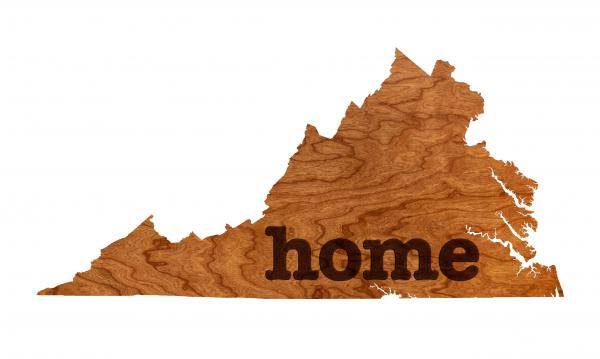 Wall Hanging - State Map - "Home" - VA - Block Text - Standard Size