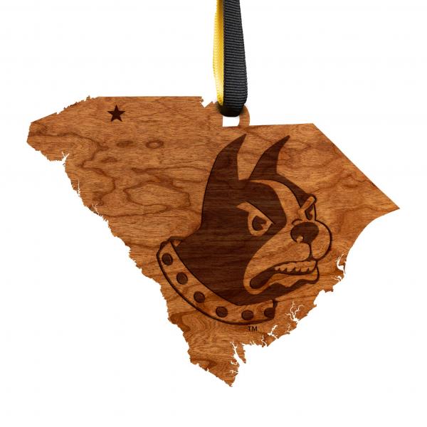 Wofford College - Ornament - State Map with Terrier Head Cutout