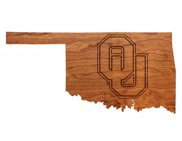 Oklahoma - Wall Hanging - State Map - "OU" Block Letters