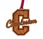College of Charleston - Ornament - Logo Cutout of Block "C" - Maroon and White Ribbon