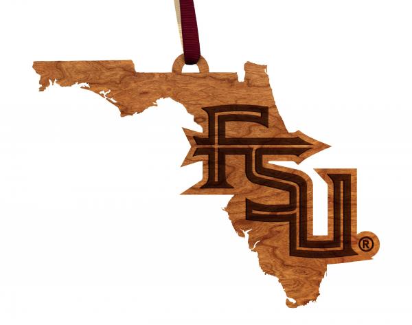 Florida State University - Ornament - State Map with "FSU" Stackdown Letters
