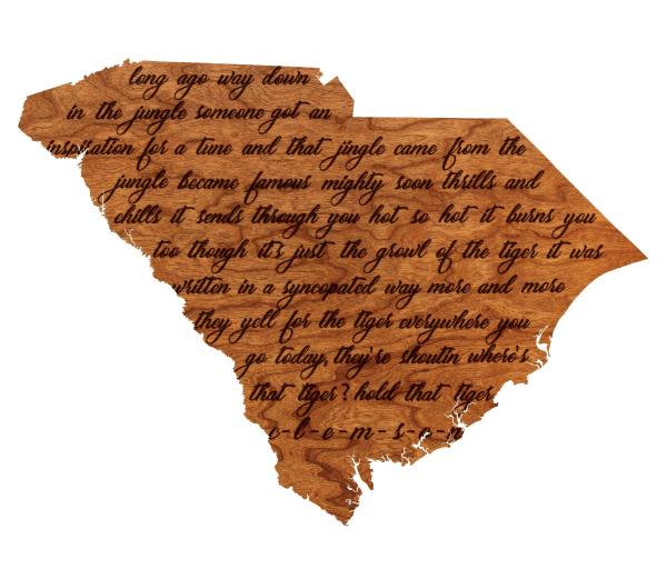 Clemson University - Wall Hanging - State Map - Fight Song