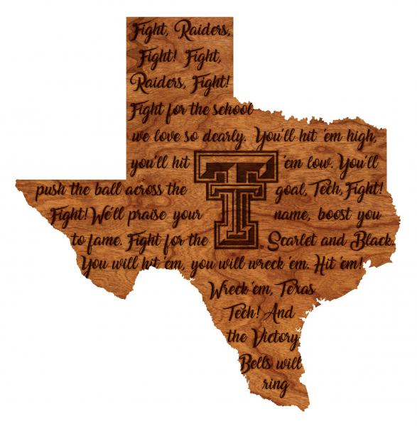 Texas Tech - Wall Hanging - State Map with Fight Song picture