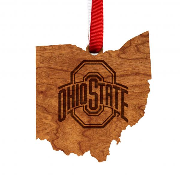 Ohio State - Ornament - State Map with Athletic Logo