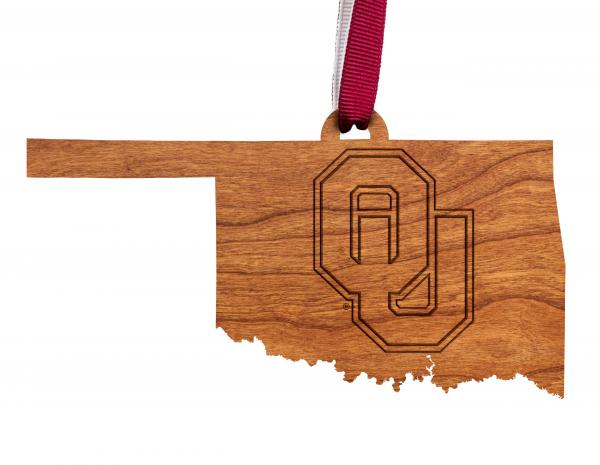 Oklahoma - Ornament - State Map with "OU" Block Letters - by LazerEdge