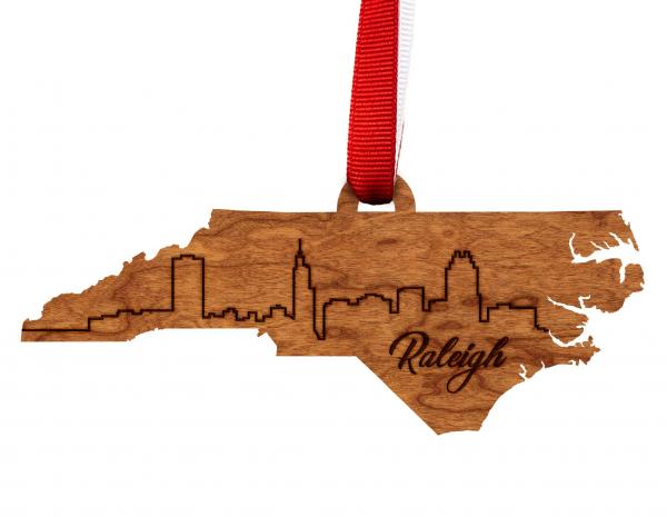 Ornament - Skyline - Raleigh - Red and White Ribbon