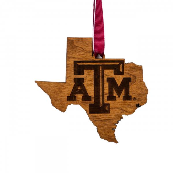 Texas A&M - Ornament - State Map with Block TAM