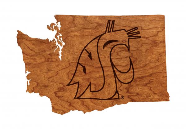 Washington State University - Wall Hanging - State Map with Cougar Head