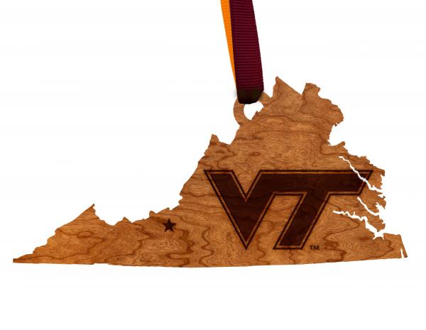 Virginia Tech - Ornament - State Map with VT picture