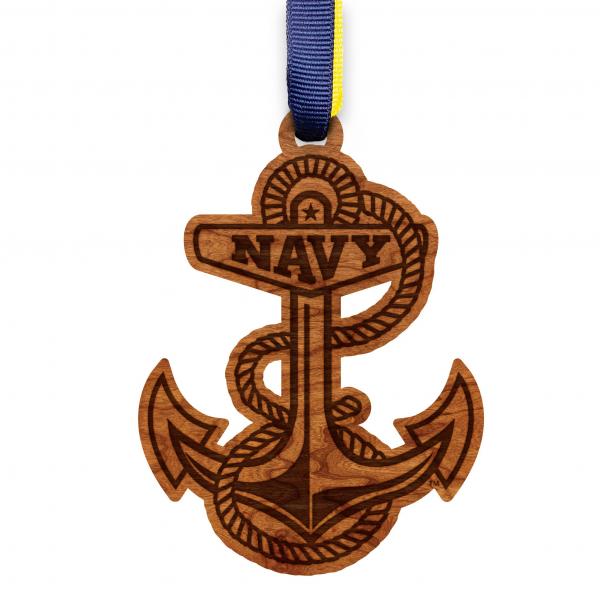 United States Naval Academy - Ornament - Naval Academy Anchor - Navy Blue and Vegas Gold Ribbon