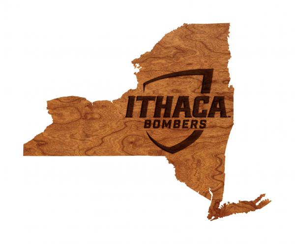 Ithaca College - Wall Hanging - State Map - Ithaca Bombers Name on Shield