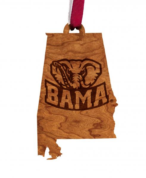 Ornament - Alabama - State Cutout with Big Al "BAMA" Logo