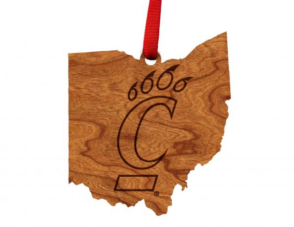 University of Cincinnati - Ornament - State Map with Bearcat C
