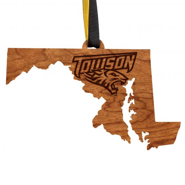 Towson - Ornament - State Map with "Towson" Text with Tiger