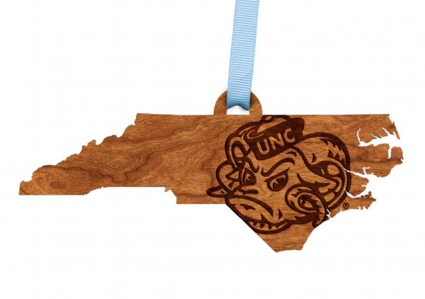 UNC Chapel Hill - Ornament - State Map with Rameses Head