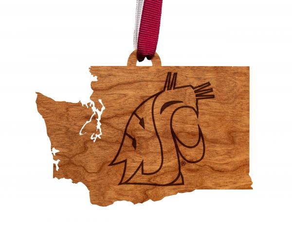 Washington State University - Ornament - State Map with Cougar Head