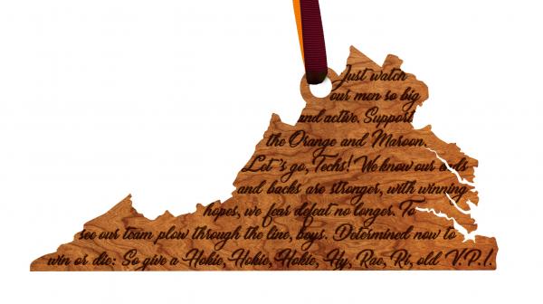 Virginia Tech - Ornament - State map with Fight Song