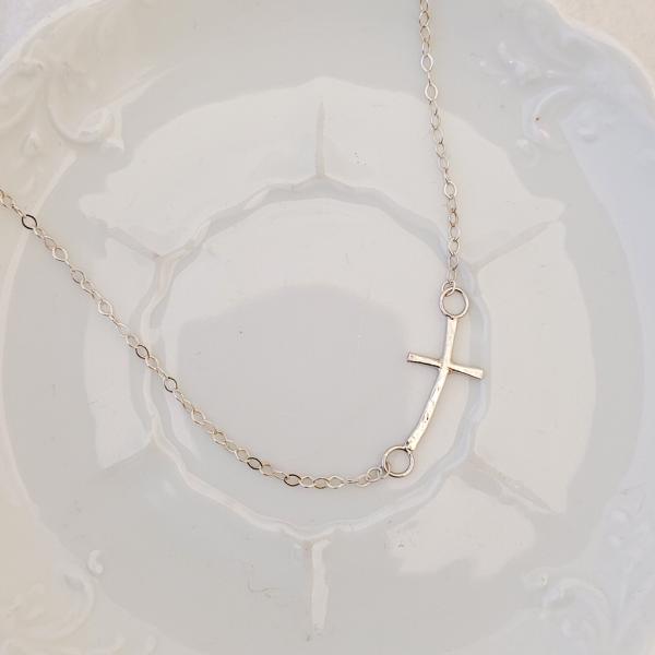 Side Cross Necklace in Sterling - Necklace