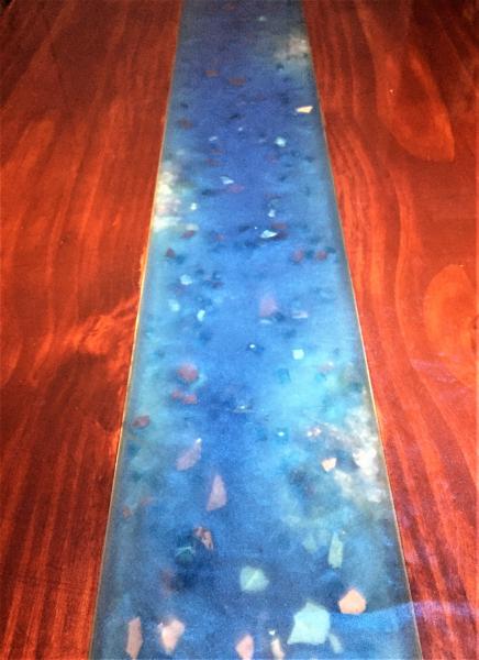 LED Blue River Quartz Crystals Resin Coffee Table - Steel Base picture