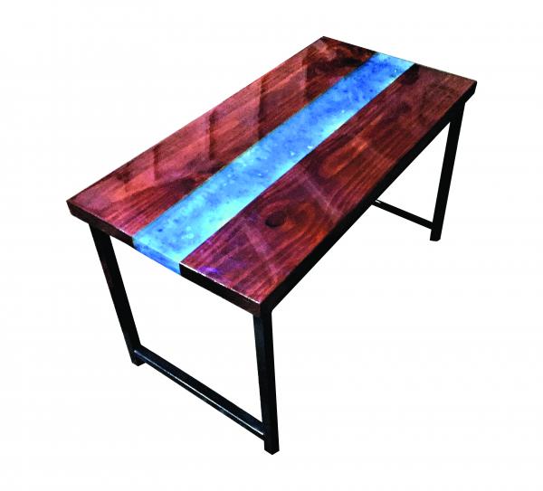 LED Blue River Quartz Crystals Resin Coffee Table - Steel Base picture