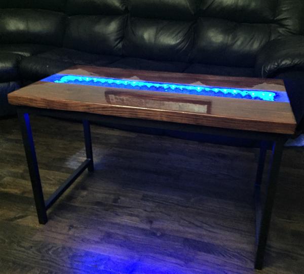 LED Blue River Quartz Crystals Resin Coffee Table - Steel Base picture