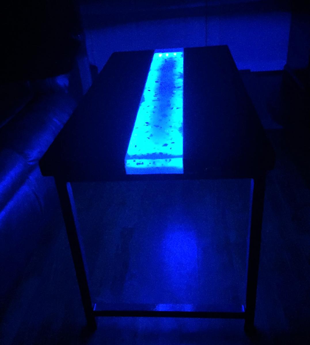 LED Blue River Quartz Crystals Resin Coffee Table - Steel Base picture