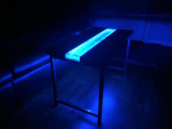 LED Blue River Quartz Crystals Resin Coffee Table - Steel Base picture