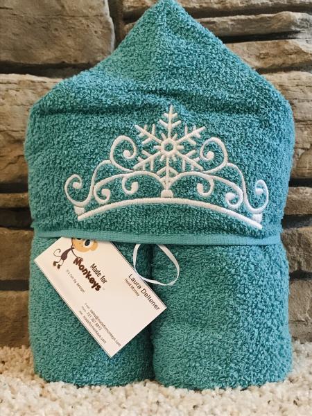 Frozen Crown Hooded Towel-Teal/white