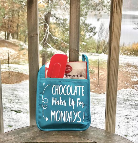 Chocolate Makes Up For Mondays Potholder gift -blue picture