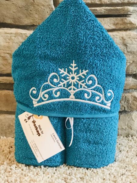 Frozen Crown Hooded Towel-Bright Teal and white