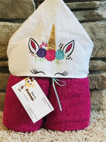 Unicorn Hooded Towel-raspberry picture