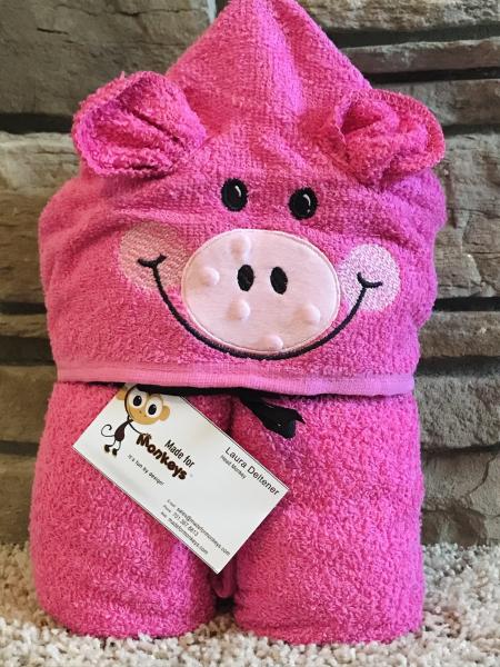 Pig Hooded Towel. Ears are removable washcloth.