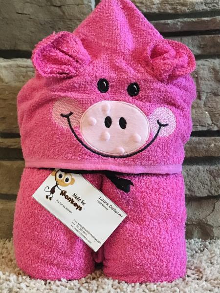 Pig Hooded Towel. Ears are removable washcloth. picture